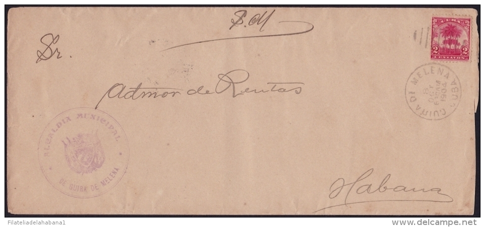 1899-H-207 CUBA US OCCUPATION (LG-1205) 2c GUIRA DE MELENA 1904 OFFICIAL COVER GUIRA DE MELENA. - Cartas & Documentos