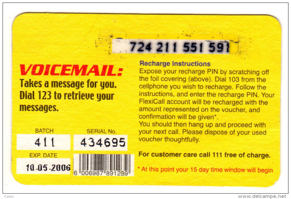 BOTSWANA RECHARGE MASCOM P10 Année 2006 Zebre Verso VOICEMAIL - Botswana