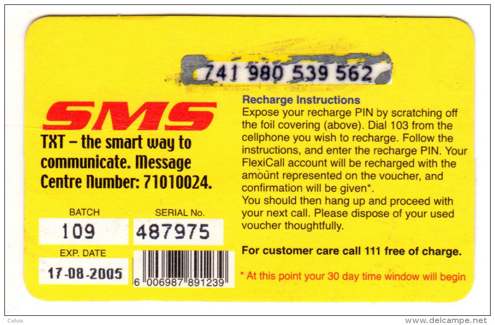 BOTSWANA RECHARGE MASCOM P20 Année 2006 PANTHERE Verso SMS - Botswana