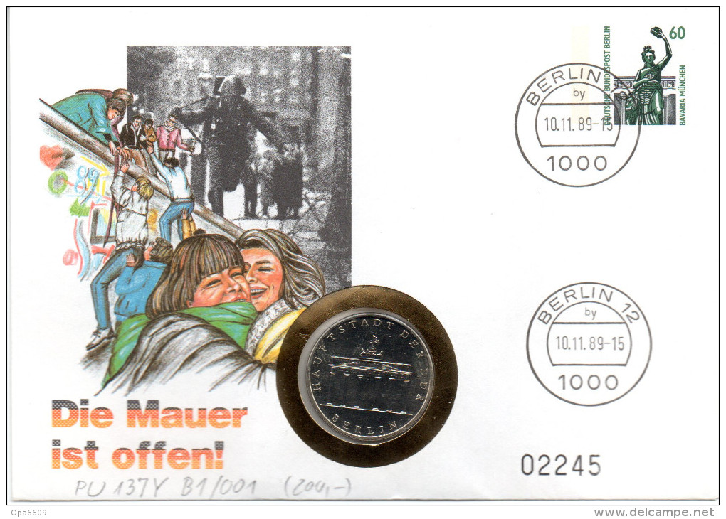 (Gm1)) DDR Numisbrief "Die Mauer Ist Offen" 10.11.1989 BERLIN Mit 5DM 1971 Brandenb. Tor (Münze)+60 Pf. Gzs-Umschlag - Autres & Non Classés