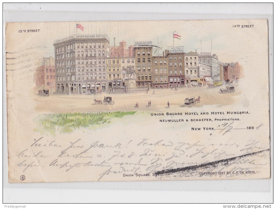 UNION SQUARE HOTEL AND HOTEL HUNGARIA VERY OLD CARD 1898 - Cafés, Hôtels & Restaurants
