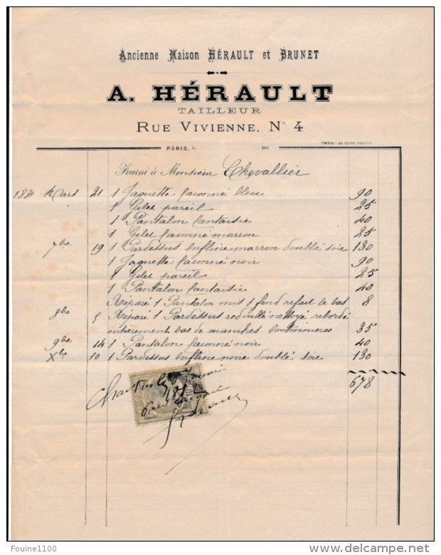 Facture De CHARTRES Rue Vivienne Ancienne Maison Hérault Et Brunet HERAULT  En 1882 - 1800 – 1899