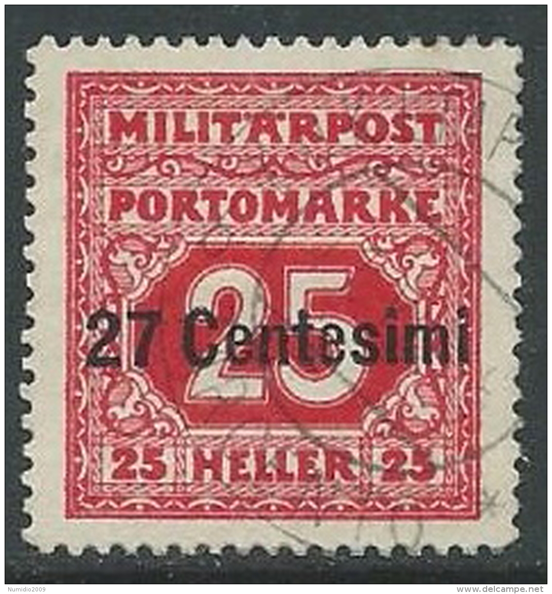 1918 OCCUPAZIONE AUSTRIACA SEGNATASSE USATO 27 CENT SU 25 H - P1 - Austrian Occupation