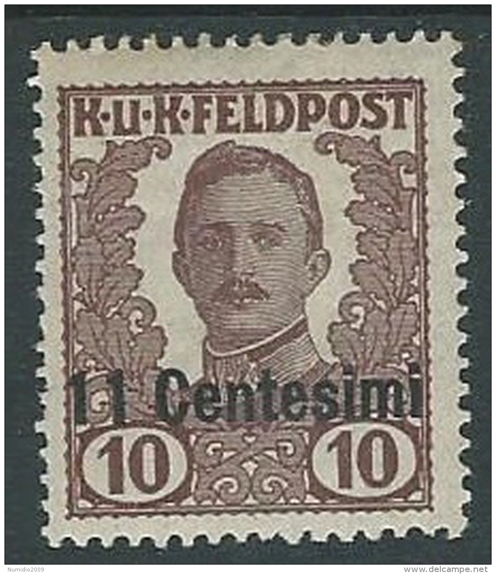 1918 OCCUPAZIONE AUSTRIACA EFFIGIE 11 CENT SU 10 H MH * - P1 - Austrian Occupation