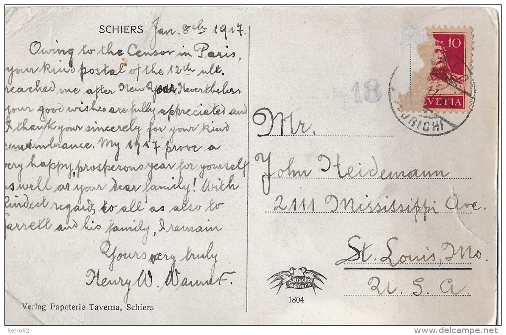 SCHIERS &#8594; Bauer Mit Schafherde Inmitten Des Dorfes Anno 1917 - Schiers