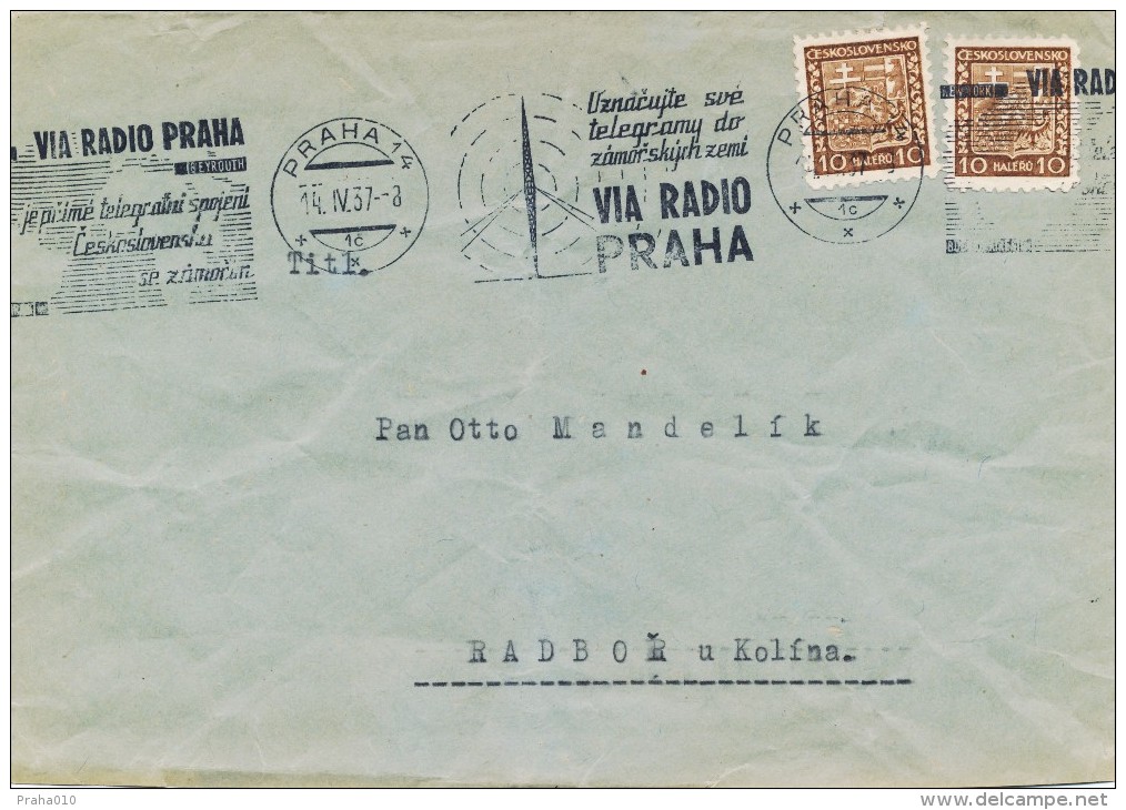 K8679 - Czechoslovakia (1937) Praha 14 (1c): Mark Up Their Telegrams To Overseas Countries VIA RADIO PRAHA (letter) - Storia Postale