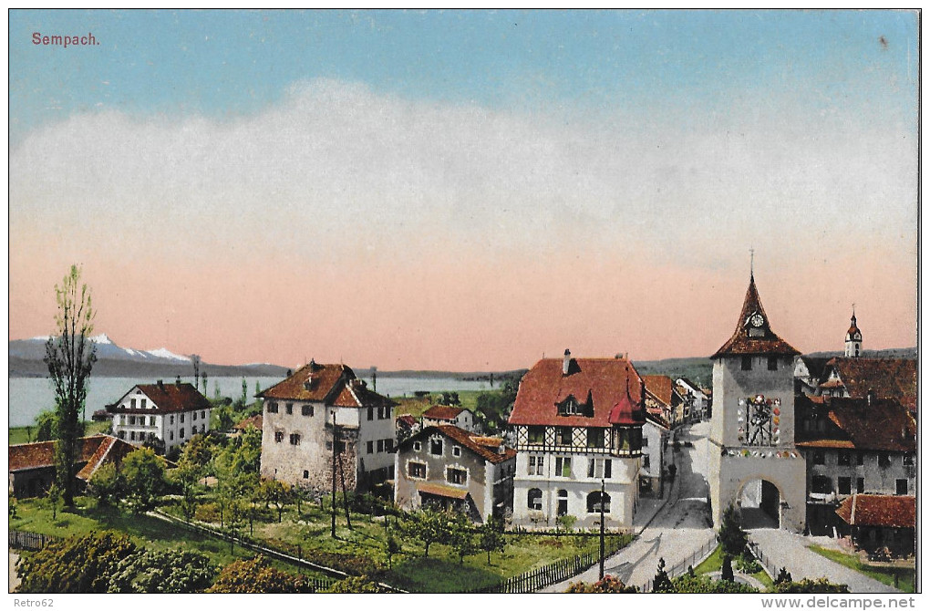 SEMPACH &#8594; Das Kleine Städtchen Sempach Vor Bald 100 Jahren, Colorierter Lichtdruck Anno 1919 - Sempach