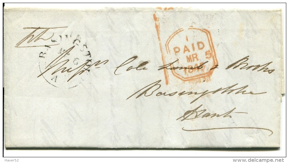 Letter With Content To Basingstoke ( Hantshire ) 5 March 1845 With Intact Waxseal ! - ...-1840 Precursori