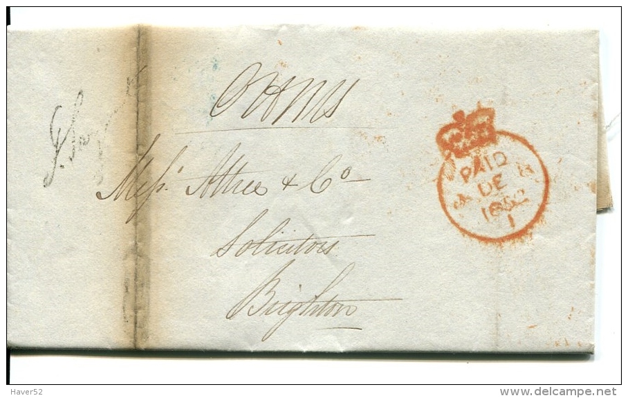 Local Letter BRIGHTON 1852 With Content - BLUE Cancel ! - ...-1840 Préphilatélie