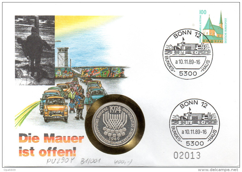 (Gm1)) DDR Numisbrief "Die Mauer Ist Offen" 10.11.1989 BONN Mit 5DM 1974 Grungesetz (Münze)+100 Pf. Gzs-Umschlag - Altri & Non Classificati