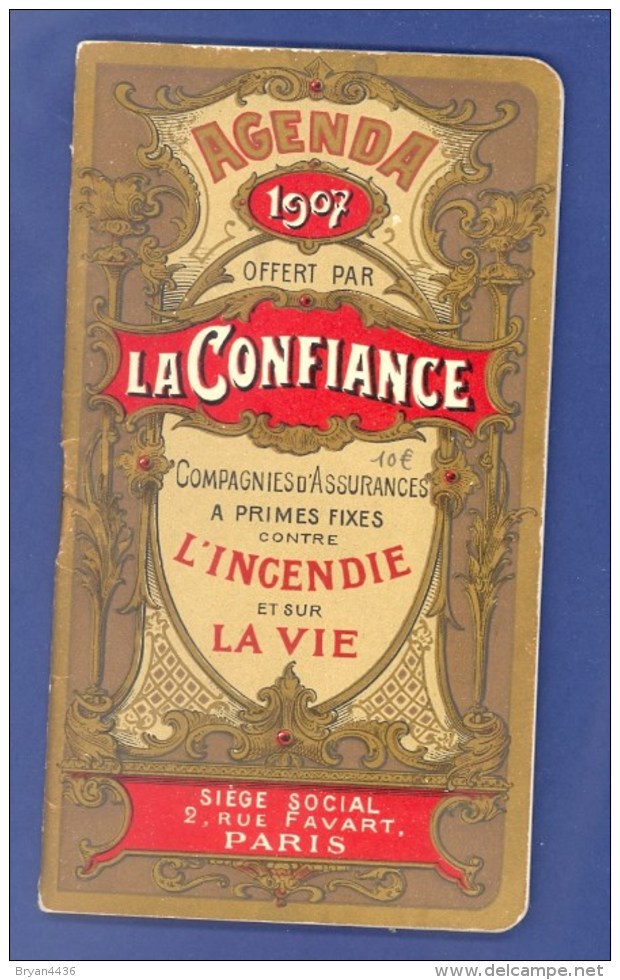 ASSURANCE - "LA CONFIANCE" - PETIT CALENDRIER - AGENDA - 1907. (7 X 13 Cm). - Petit Format : 1901-20
