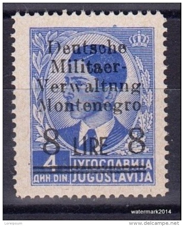 1943 Occupazione Tedesca  MONTENEGRO Lit 8  Sas 7 - MNH ** - Occup. Tedesca: Montenegro