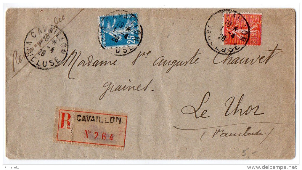 Semeuse 25c + 80c Sur Lettre Recommandée De 1926 - 1921-1960: Modern Period