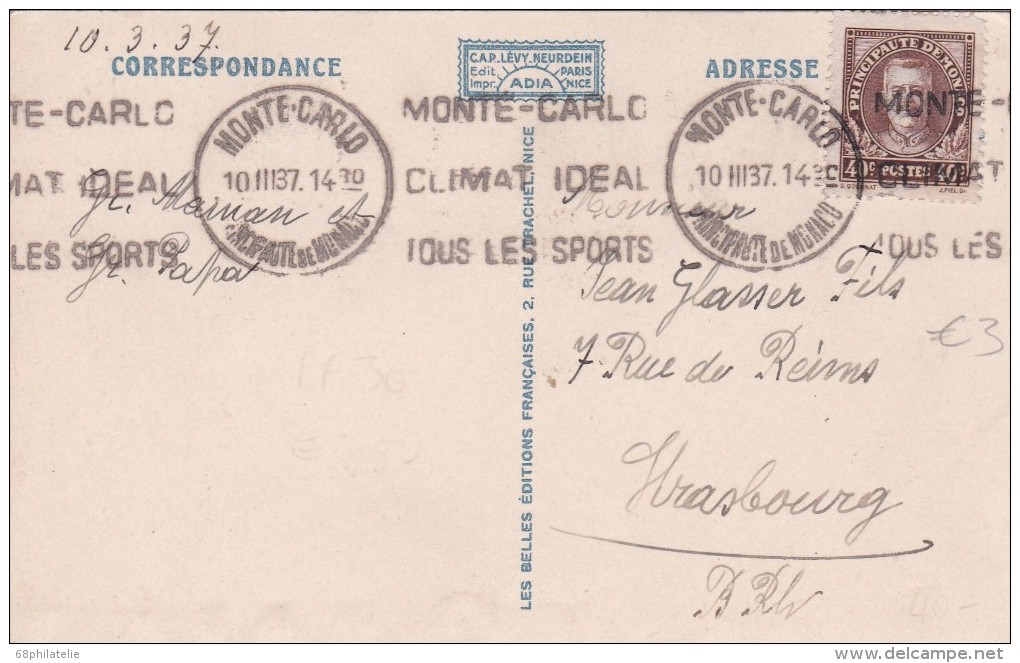 MONACO 1937 CARTE POSTALE DE MONACO - Cartas & Documentos