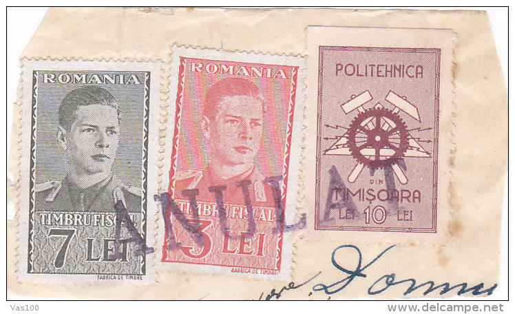 #131  UNIVERSITY   OF POLYTECHNIC, TIMISOARA,   3 X STAMPS, FRAG. , ROMANIA. - Revenue Stamps