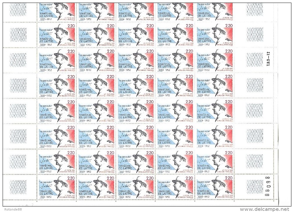 Feuille 40 Timbres Neufs N° 2610   DE LATTRE - Full Sheets