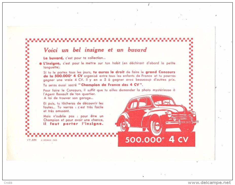 Buvard  Automobile,  500 000 Ième 4 CV - Automóviles