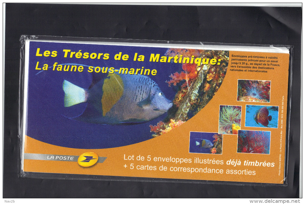 5 Entiers Enveloppes Illustrées Et Cartes Assorties . Les Trésors De La Martinique : La Faune Sous-marine . Blister Ferm - Listos A Ser Enviados: Otros (1995-...)
