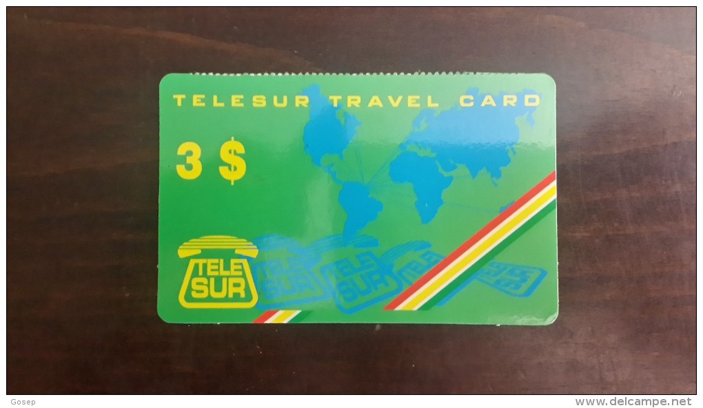 Surinam-(SR-TLS-PRE-004)-telesur Travel Card Green-(3)-($3)-(5258-1454-0138208)-used Card+1card Prepiad Free - Suriname