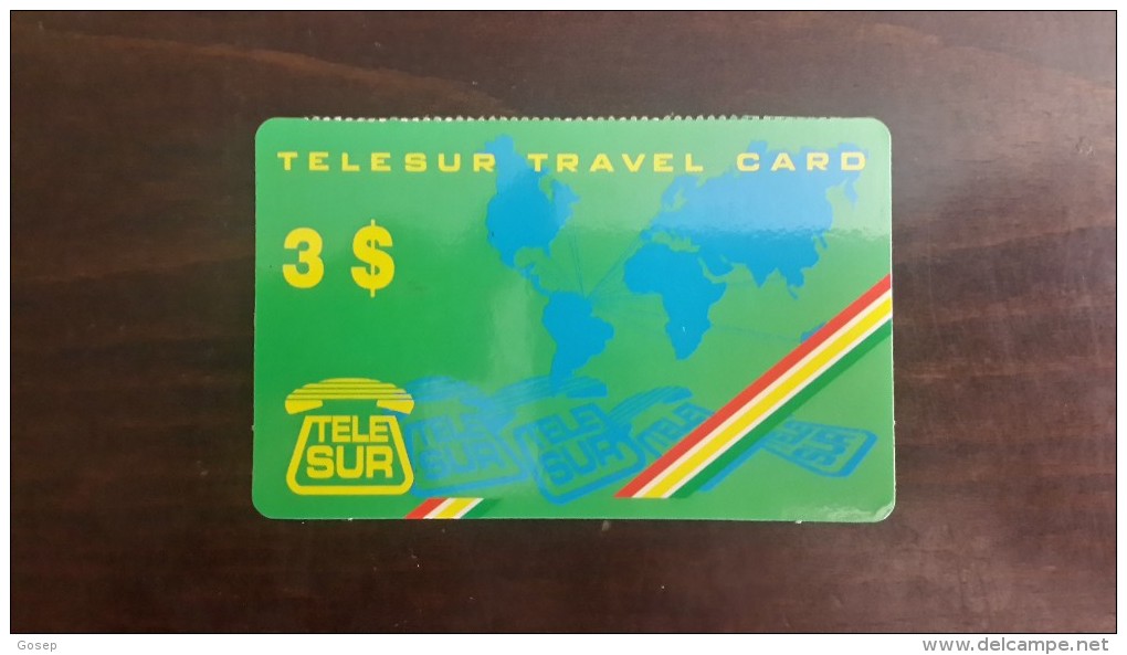 Surinam-(SR-TLS-PRE-004)-telesur Travel Card Green-(3)-($3)-(5258-1454-0138208)-used Card+1card Prepiad Free - Surinam