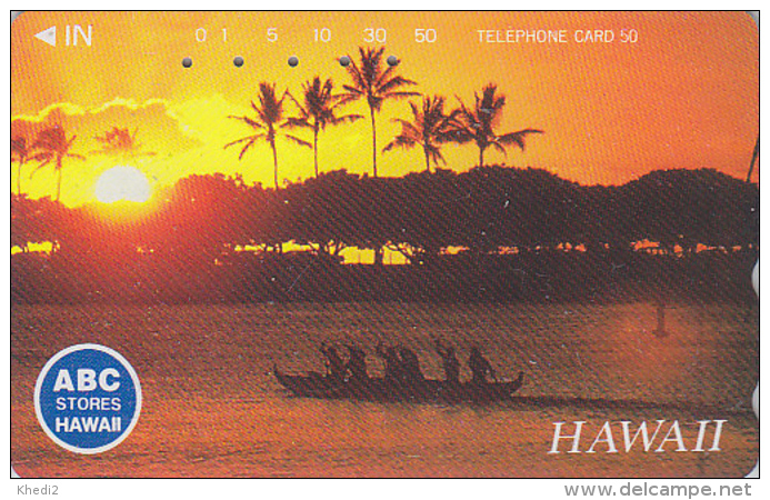 Télécarte Japon - Site HAWAII / Série ABC STORES - Coucher De Soleil Bateau Pêche - Sunset Japan Phonecard USA Rel.  825 - Hawaii