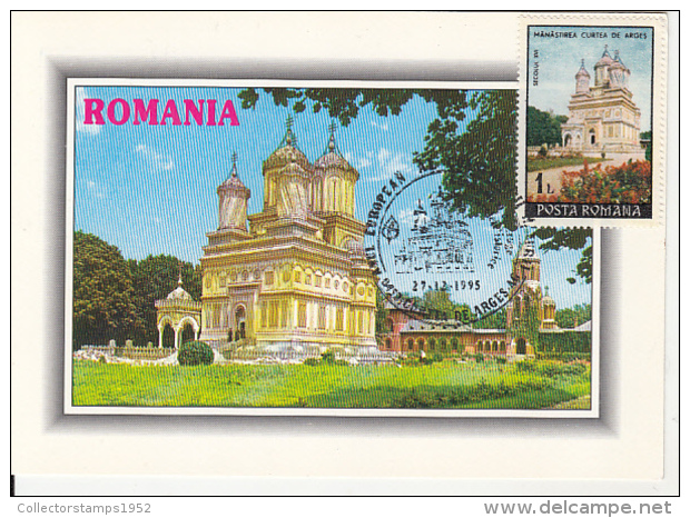 46553- CURTEA DE ARGES MONASTERY, MAXIMUM CARD, 1995, ROMANIA - Abadías Y Monasterios