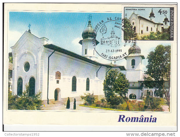 46554- AGAPIA MONASTERY, ARCHITECTURE, MAXIMUM CARD, 1995, ROMANIA - Abbeys & Monasteries