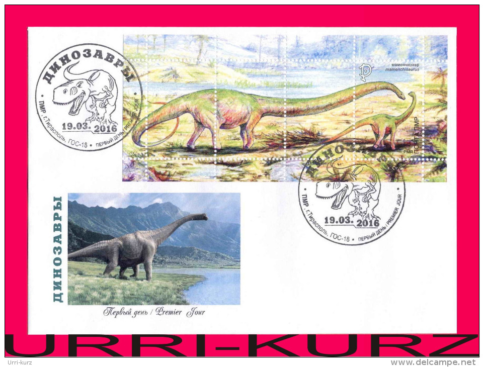 TRANSNISTRIA 2016 Ancient Prehistoric Fauna Lost Animals Dinosaurs Mamenchisaurus FDC - Prehistorics