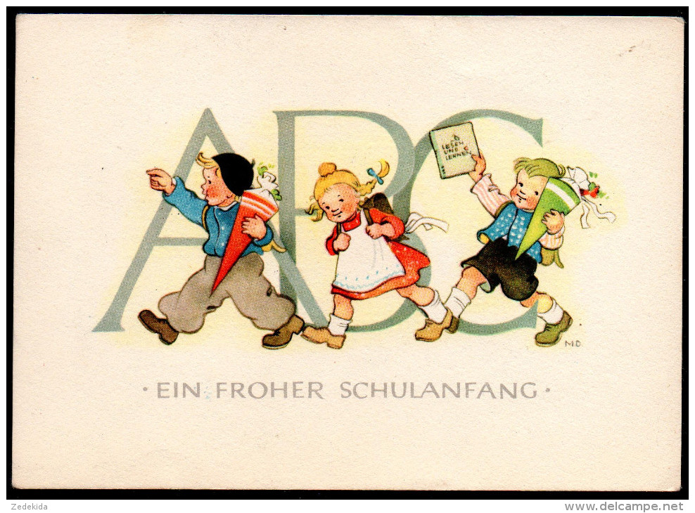 5706 - Alte Glückwunschkarte - Schulanfang Schulbeginn - Marianne Drechsel - DDR 1955 - Einschulung