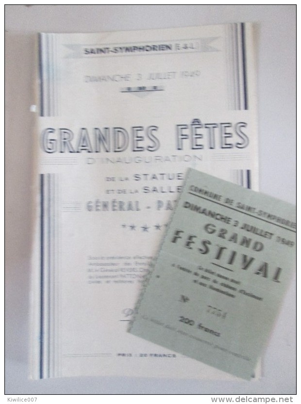 Saint Symphorien   Grandes Fetes Inauguration  Statue   General Patton   1949 - Programmes