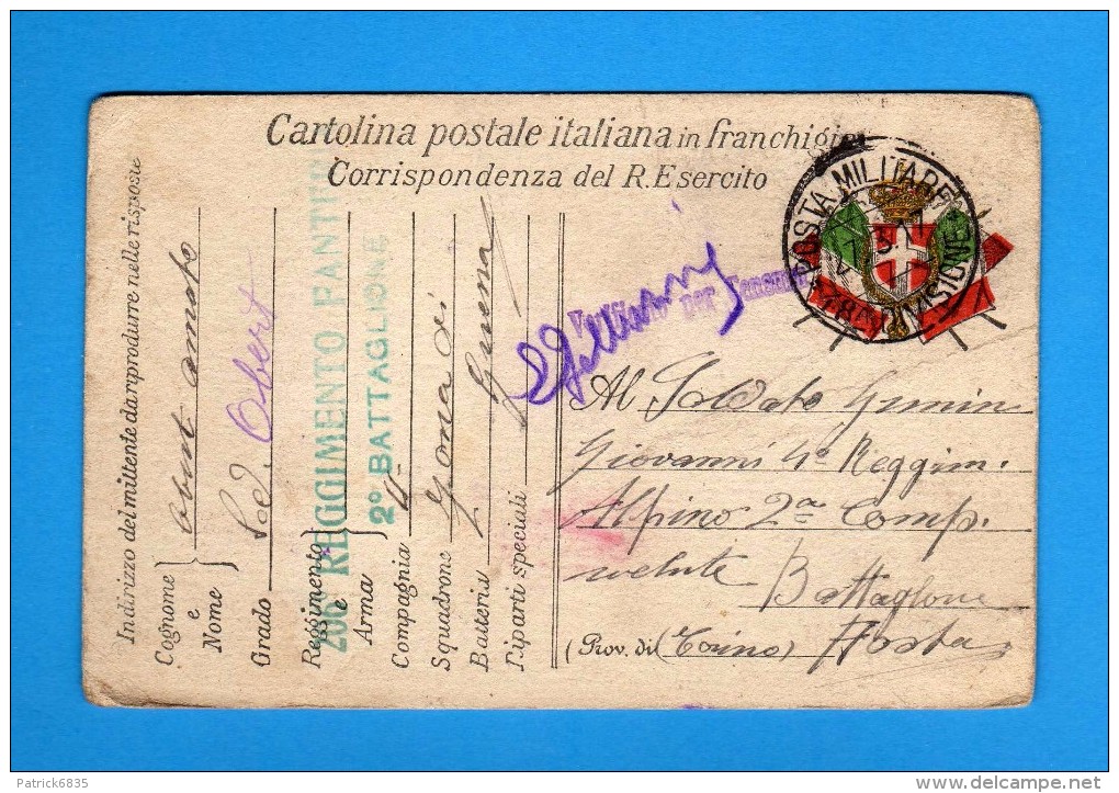 CARTOLINA POSTALE ITALIANA IN FRANCHIGIA -  1917   ZONA Di GUERRA.  Vedi Descrizione. - Franchigia