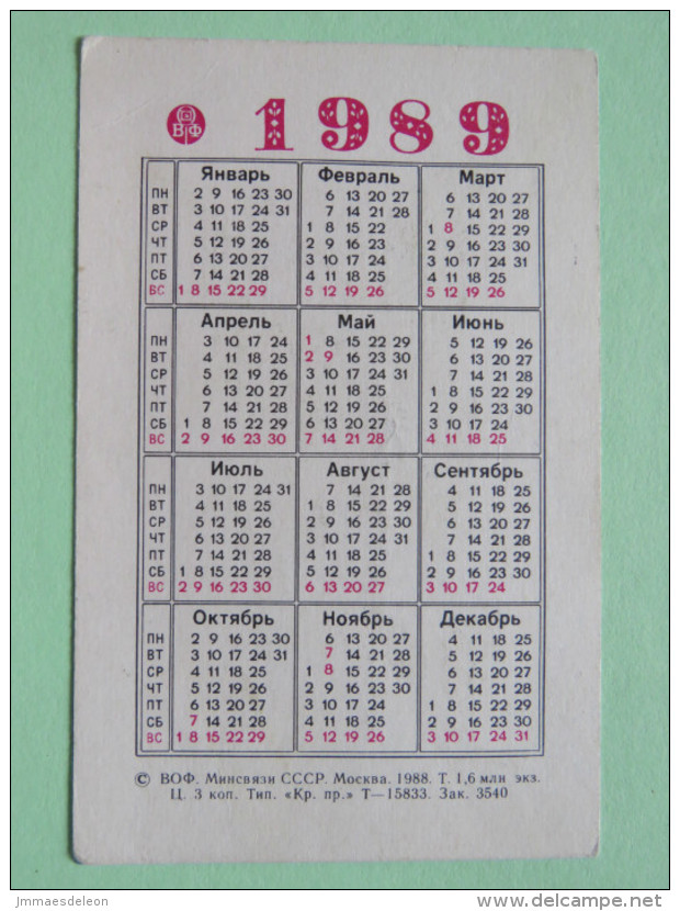 Russia - Pocket Calendar 1989 - Butterfly Maxicard Ilustration - Small : 1981-90