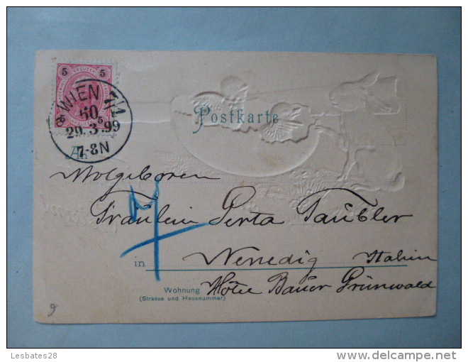 Österreich Austria Postal Card 5 Kreuzer  1899  FANTAISIES  CHROMOS  RELIEF  Fröhliche Ostern   Joyeuses Paques  Aout 20 - Used Stamps