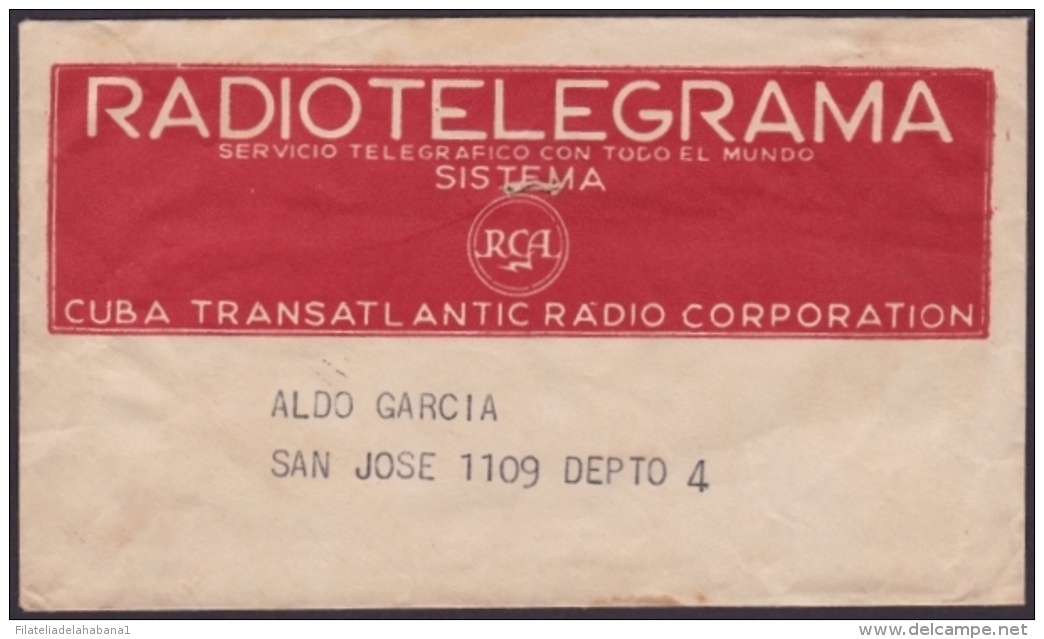 TELEG-181 CUBA (LG-618) 1951 TELEGRAMA TELEGRAM TELEGRAPH+ SOBRE. TRANSATLANTIC RADIO RADIOTELEGRAMA - Telegraph