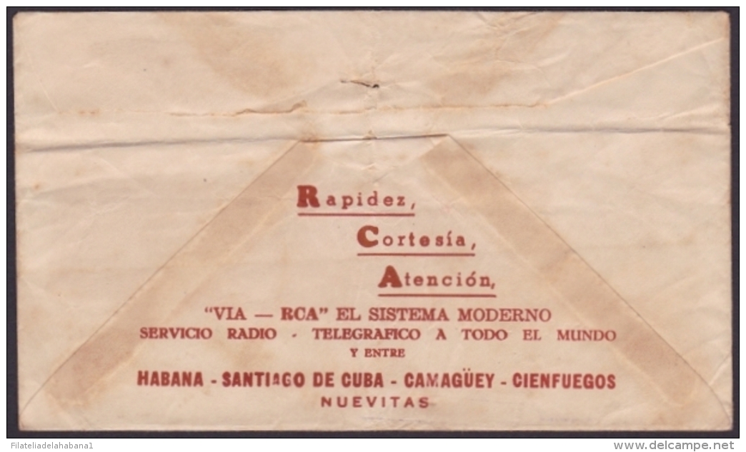 TELEG-182 CUBA (LG-619) 1950 TELEGRAMA TELEGRAM TELEGRAPH+ SOBRE. TRANSATLANTIC RADIO RADIOTELEGRAMA - Télégraphes