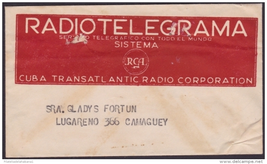 TELEG-186 CUBA (LG-623) 1951 TELEGRAMA TELEGRAM TELEGRAPH+ SOBRE. TRANSATLANTIC RADIO RADIOTELEGRAMA - Telégrafo