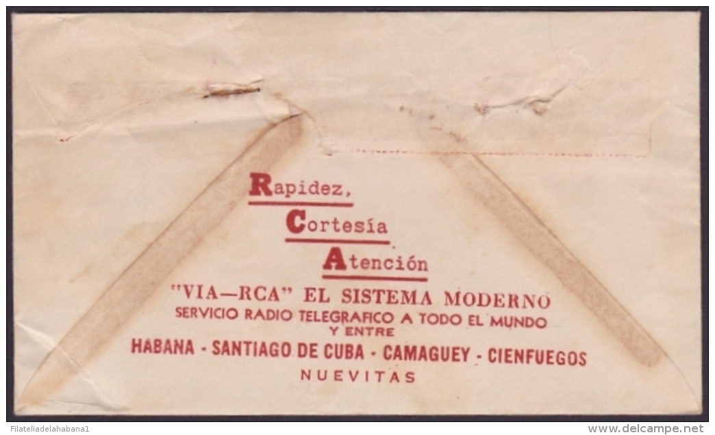 TELEG-186 CUBA (LG-623) 1951 TELEGRAMA TELEGRAM TELEGRAPH+ SOBRE. TRANSATLANTIC RADIO RADIOTELEGRAMA - Telegraafzegels