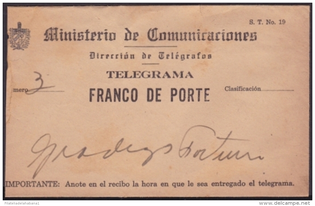 TELEG-188 CUBA (LG-625) 1951 TELEGRAMA TELEGRAM TELEGRAPH+ SOBRE. MARCA POSTAL - Telegrafo