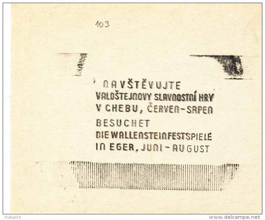 K8774 - Czechoslovakia (1919-39) Control Imprint Stamp Machine (R!): Visit Wallenstein Festive Games In Cheb; June-Augus - Proeven & Herdrukken