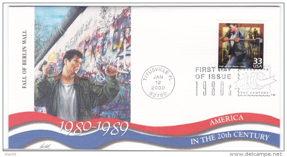 Sc#3190k Fall Of Berlin Wall, Communism Collapses 1980s Celebrate The Century FDC First Day Of Issue 2000 Cover - 1991-2000