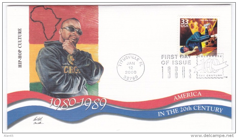 Sc#3190o Hip-Hop Culture Black Urban Dance 1980s Celebrate The Century FDC First Day Of Issue 2000 Cover - 1991-2000