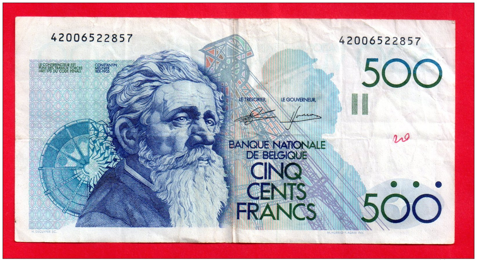 Belgique - Billet Circulé De 500 Francs Belges ... ( Ref -- 3963 ) - To Identify
