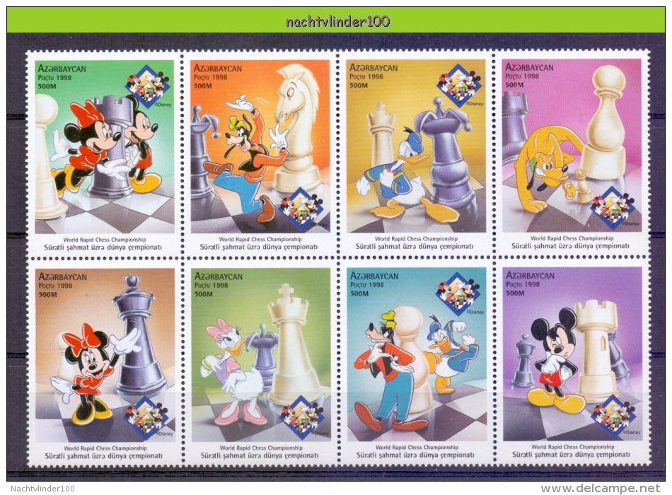 NapD740 WALT DISNEY MICKEY GOOFY PLUTO HOND DOG SCHAKEN WORLD RAPID CHESS CHAMPIONSHIP SCHACHSPIEL AZERBAYCAN '98 PF/MNH - Schaken