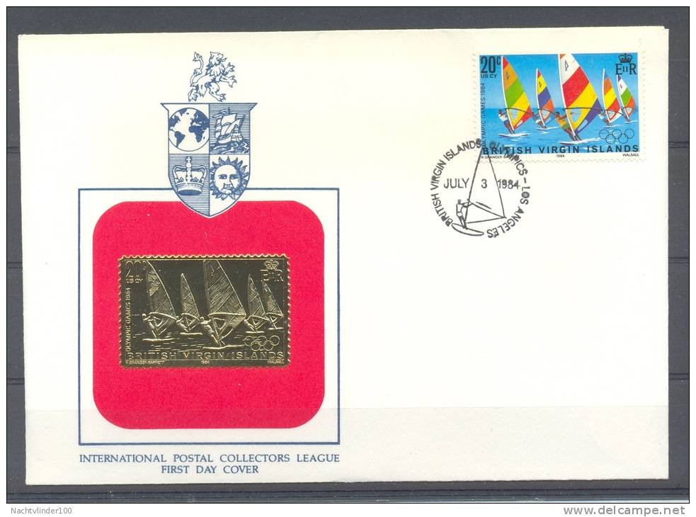 Mit017b SURFING OLYMPISCHE SPELEN SURFEN OLYMPIC GAMES SURFING GOUDFOLIE ZEGEL BRITISH VIRGIN ISLANDS 1984 FDC # - Zomer 1984: Los Angeles