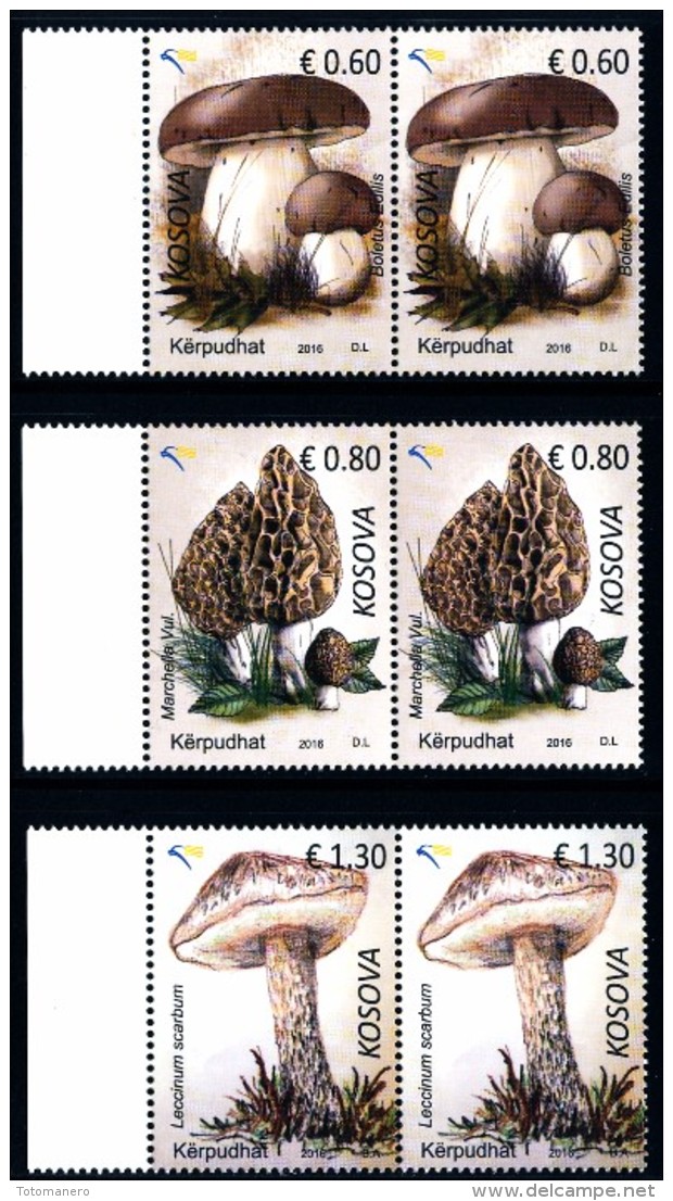 REPUBLIC OF KOSOVO 2016 Mushroom Set Of 3v From Sheet**in Pairs - Kosovo