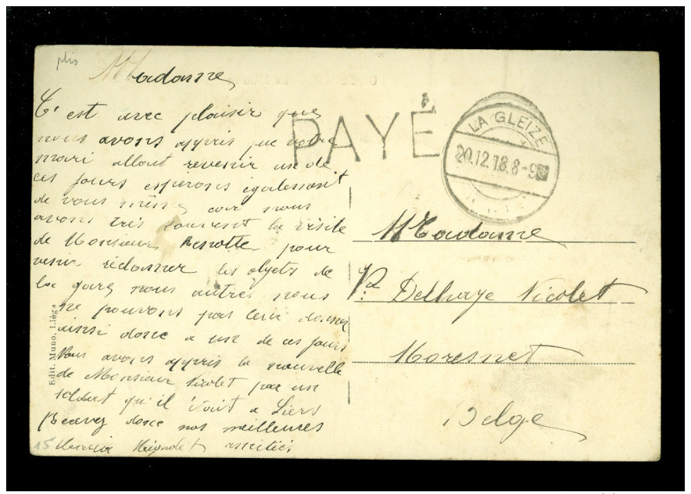 Lorcé : Le Moulin ( Molen ) - Noodstempel Cachet De Fortune PAYE Cachet LA GLEIZE  1918 - Stoumont