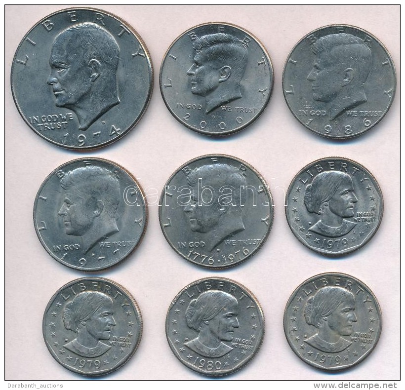 Amerikai Egyesült Államok 1974-2000. 1/2$ 'Kennedy' (4xklf) + 1$ 'Eisenhower' + 1$ 'Susan B. Anthony'... - Ohne Zuordnung