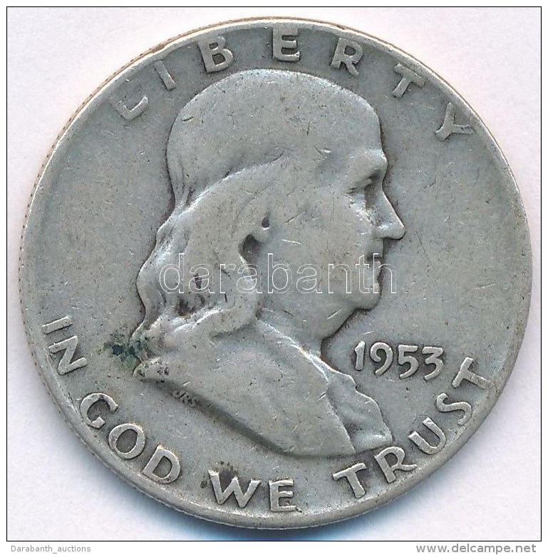 Amerikai Egyesült Államok 1953D 1/2$ Ag 'Franklin' T:3 
USA 1953D 1/2 Dollar Ag 'Franklin' C:F
Krause... - Ohne Zuordnung