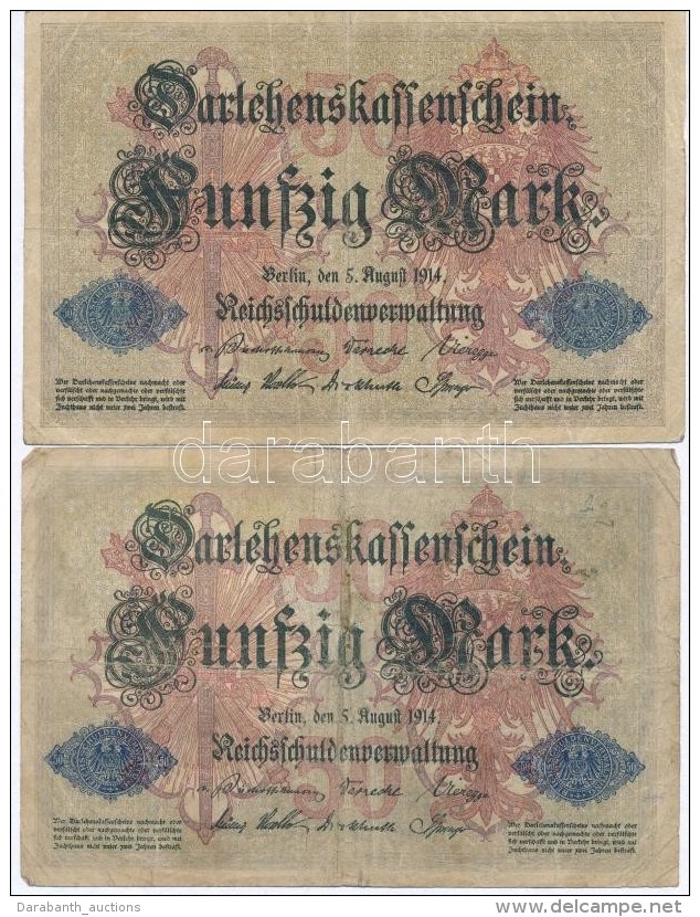 Német Birodalom 1914. 50M (5x) T:III
German Empire 1914. 50 Mark (5x) C:F - Ohne Zuordnung