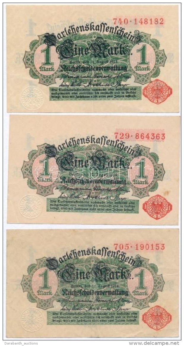 Német Birodalom 1914. 1M (3x) T:III Szép Papír KettÅ‘nél
German Empire 1914. 1 Mark... - Ohne Zuordnung